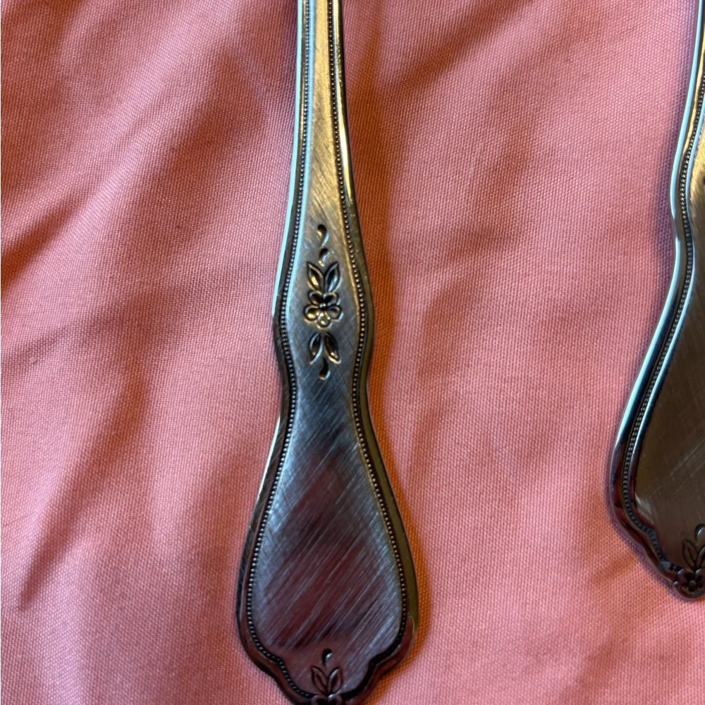 Oneida Morning Blossom Pattern Stainless Steel Serving Spoon Set Silver Finish